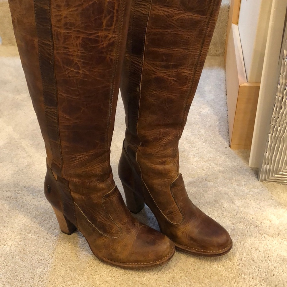 Frye Brown Leather Tall Heeled Pull-On Boots